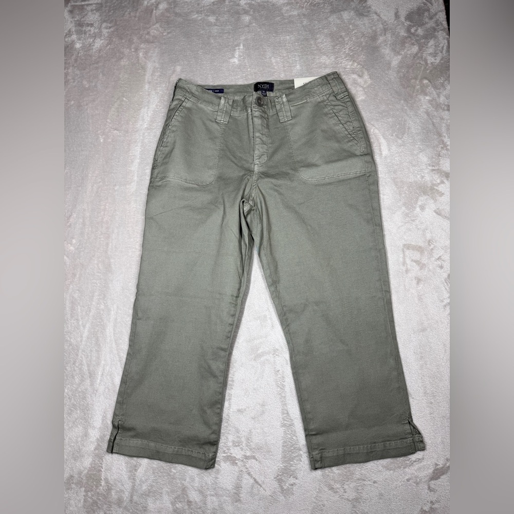NWT NYDJ Marilyn Crop Lift Tuck Green Cotton Blend Capri Pants Size 6